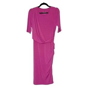 Vintage Betabrand Drape Jersey Midi Dress Short Sleeve Women's Pink Size M